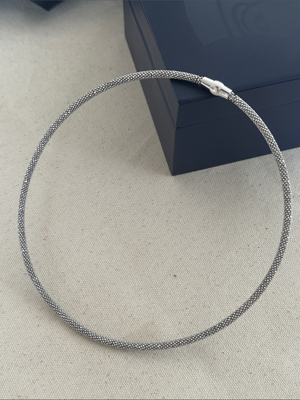 Shimmery Sterling Silver Mesh Choker Necklace- 925 Made in Italy